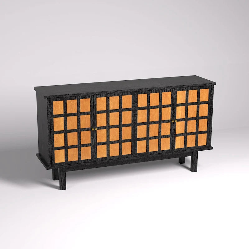 Meuble TV noir de 60 po avec rangement et étagères ajustables pour téléviseurs de 65 po