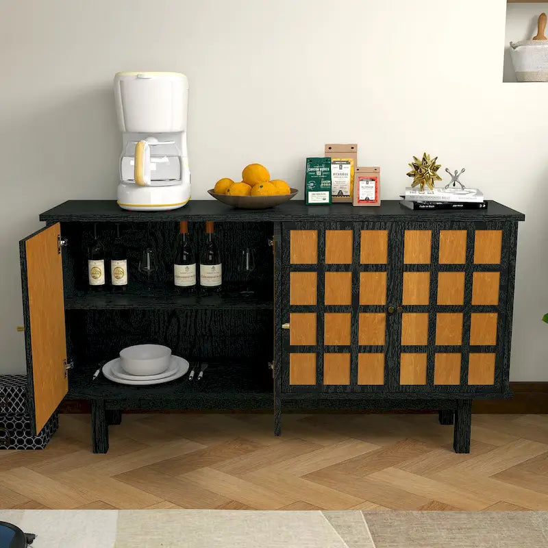 Meuble TV noir de 60 po avec rangement et étagères ajustables pour téléviseurs de 65 po