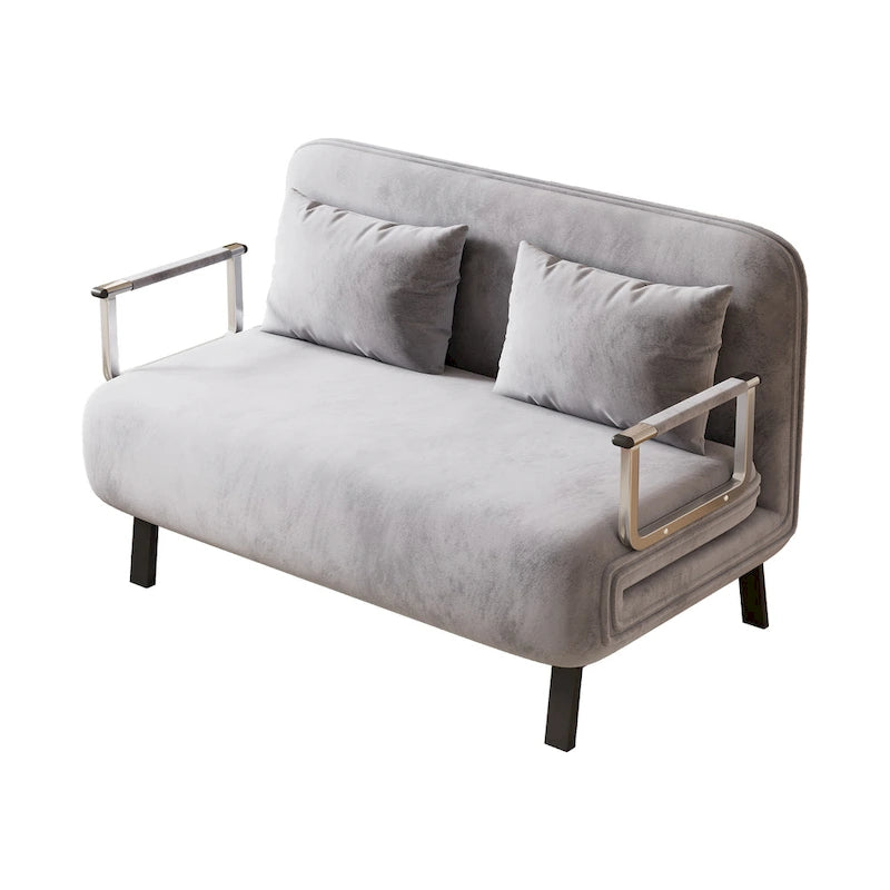 39.4-Inch Velvet Convertible Sofa Bed with Fold-Down Backrest Light Grey