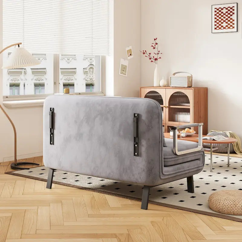 Canapé-lit convertible en velours de 99 cm avec dossier rabattable gris clair