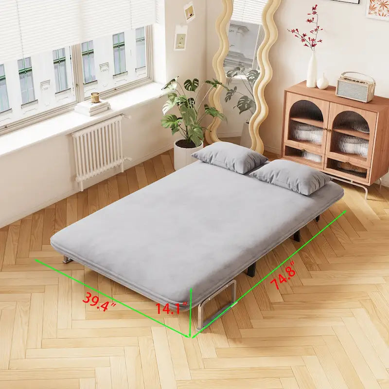 Canapé-lit convertible en velours de 99 cm avec dossier rabattable gris clair