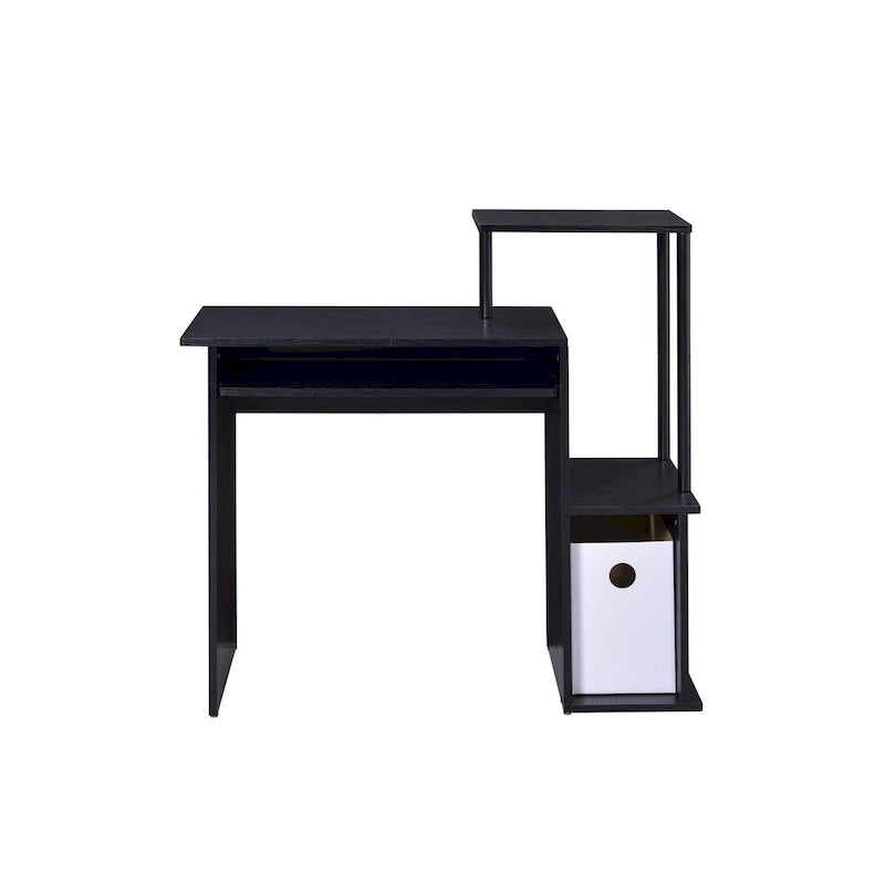 37-Inch Black Computer Desk with Keyboard Tray and Storage Shelves