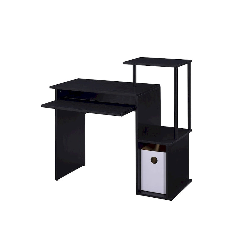 37-Inch Black Computer Desk with Keyboard Tray and Storage Shelves