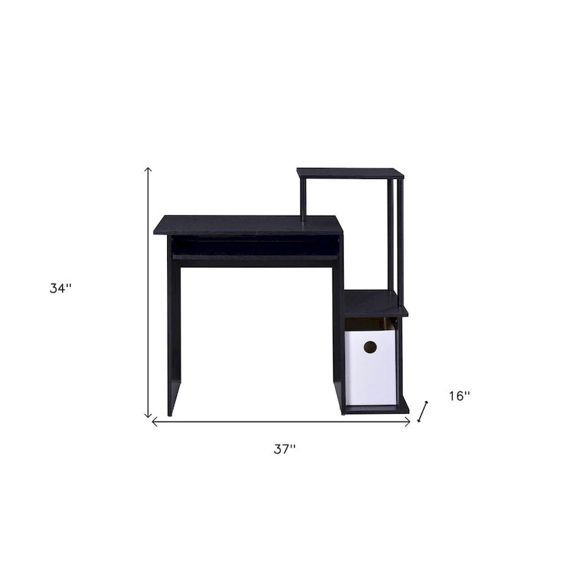 37-Inch Black Computer Desk with Keyboard Tray and Storage Shelves