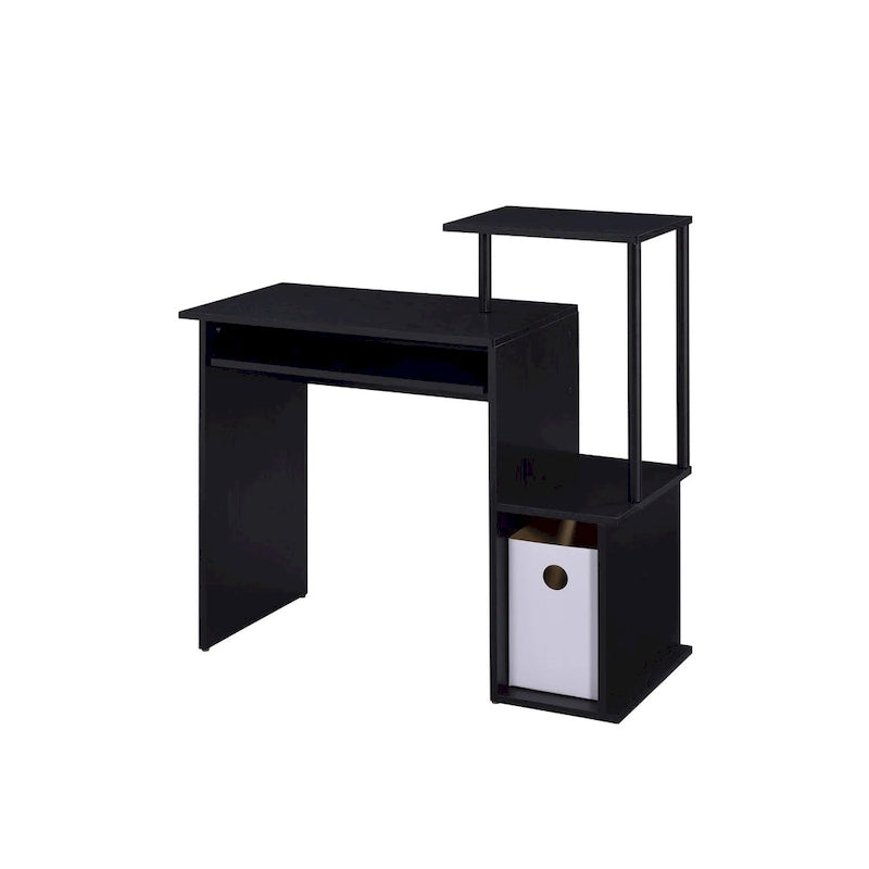 Bureau d'ordinateur noir de 37 pouces avec tiroir pour clavier et étagères de rangement
