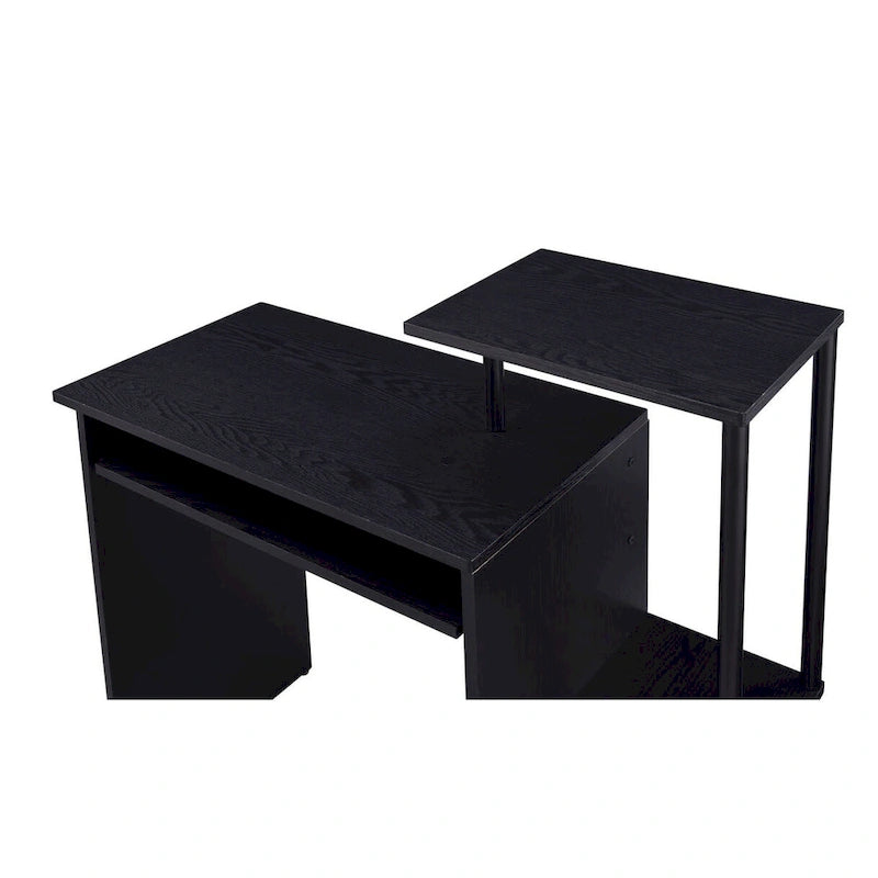 Bureau d'ordinateur noir de 37 pouces avec tiroir pour clavier et étagères de rangement