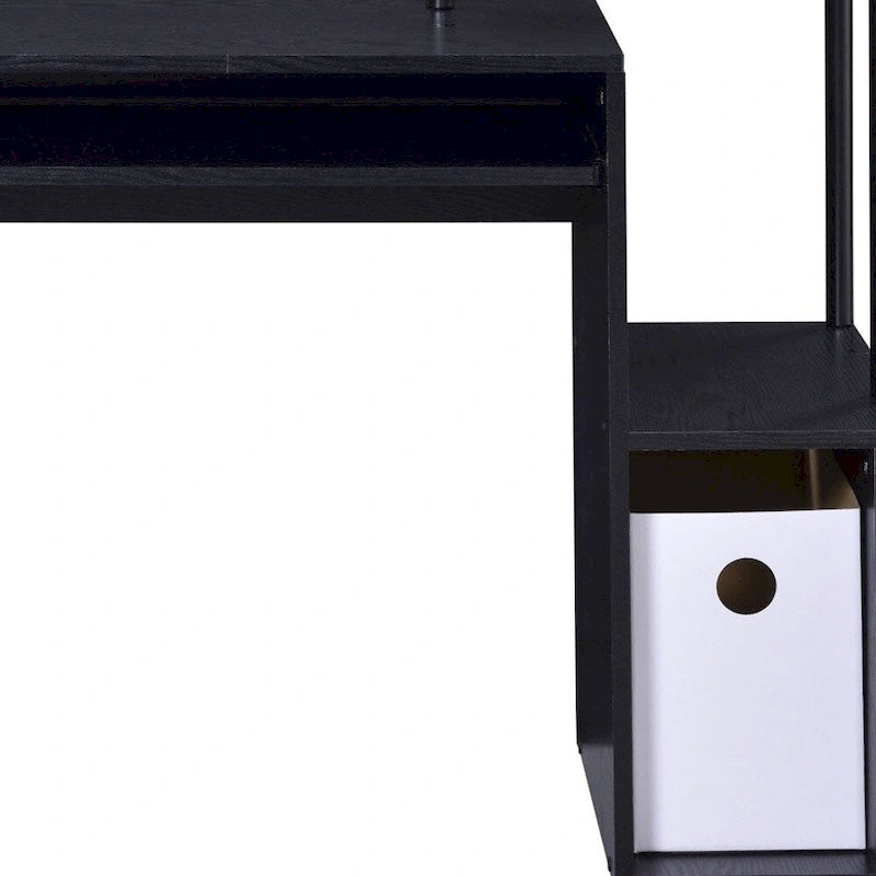 Bureau d'ordinateur noir de 37 pouces avec tiroir pour clavier et étagères de rangement
