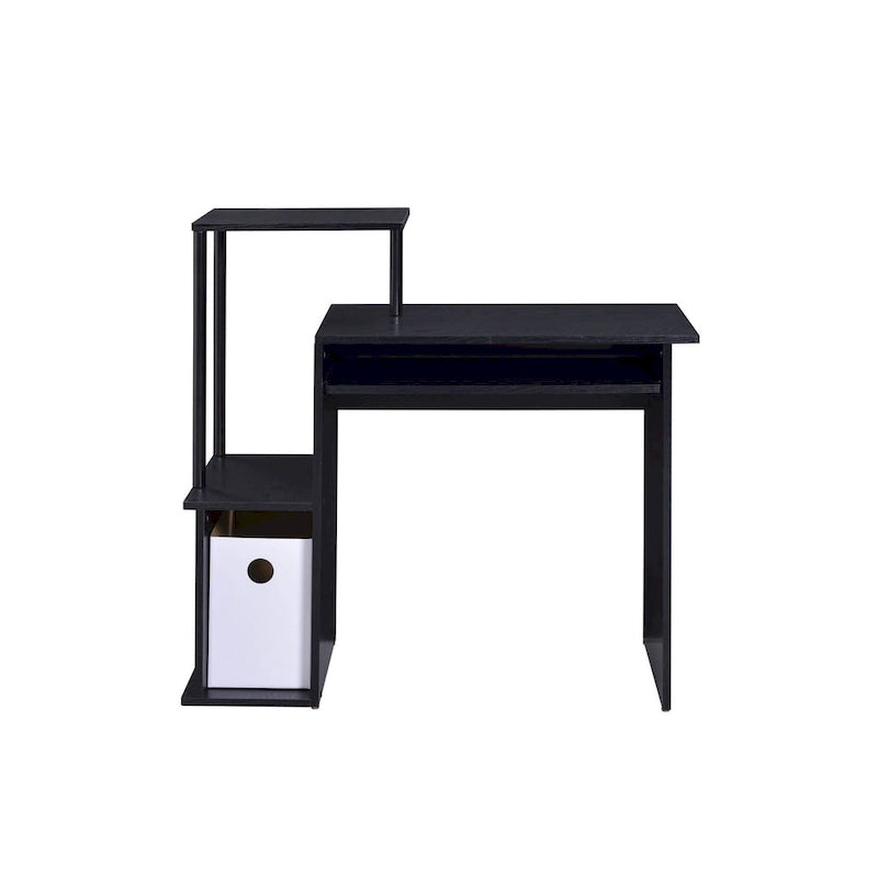 Bureau d'ordinateur noir de 37 pouces avec tiroir pour clavier et étagères de rangement