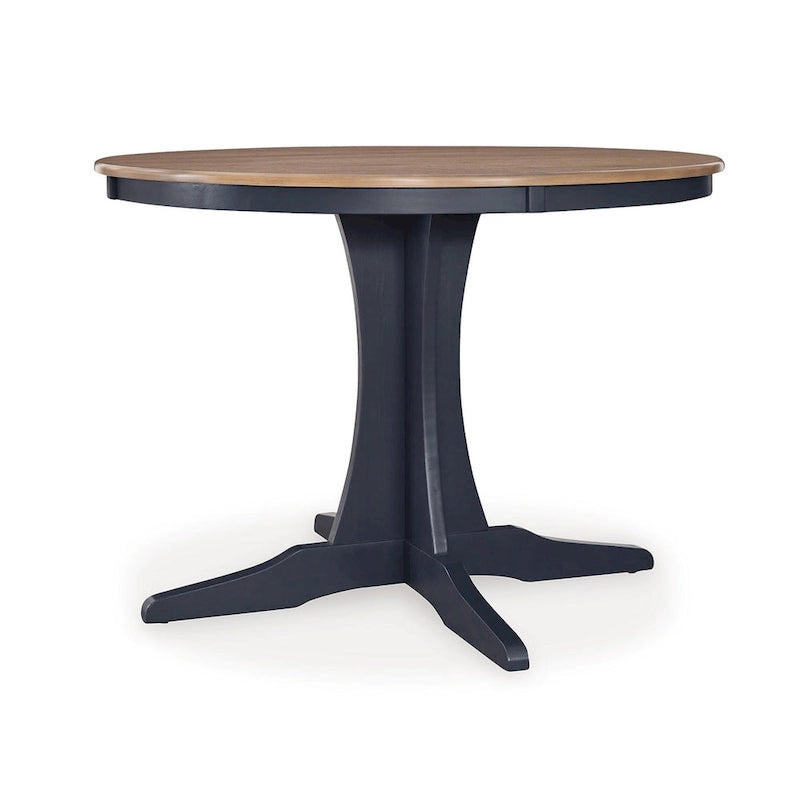 Table à manger ronde, plateau en bois marron de 42 pouces, piédestal bleu foncé