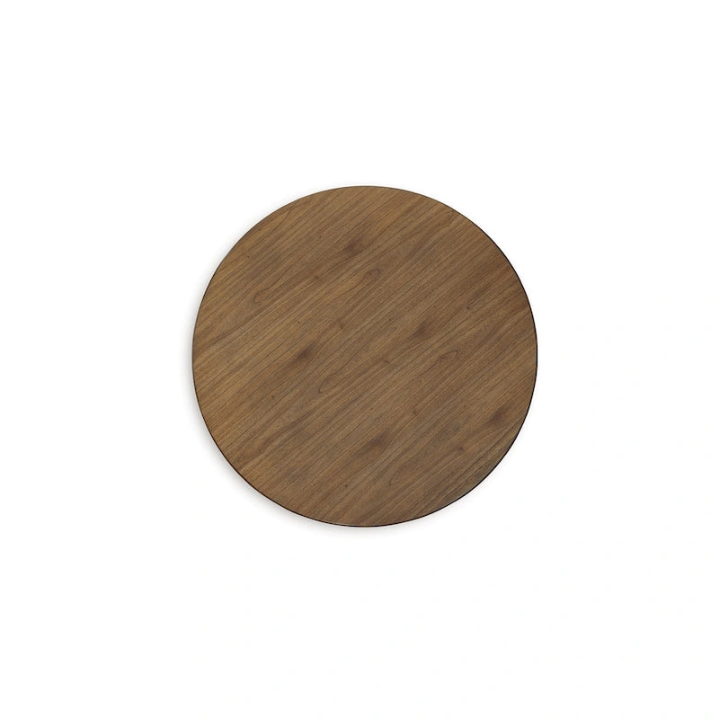 Round Dining Table, 42 Inch Brown Wood Top, Dark Blue Pedestal Base