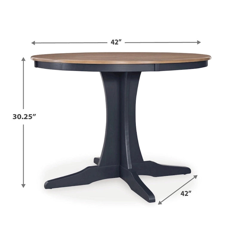 Table à manger ronde, plateau en bois marron de 42 pouces, piédestal bleu foncé