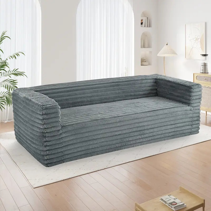 Luxuriously Soft Modern 3-Seat Corduroy Sofa with Squared Arms