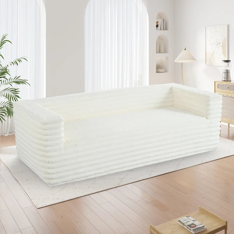Luxuriously Soft Modern 3-Seat Corduroy Sofa with Squared Arms