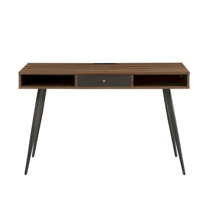 Mid-Century Modern Writing Desk with USB Ports, Power Outlet and Storage Drawers