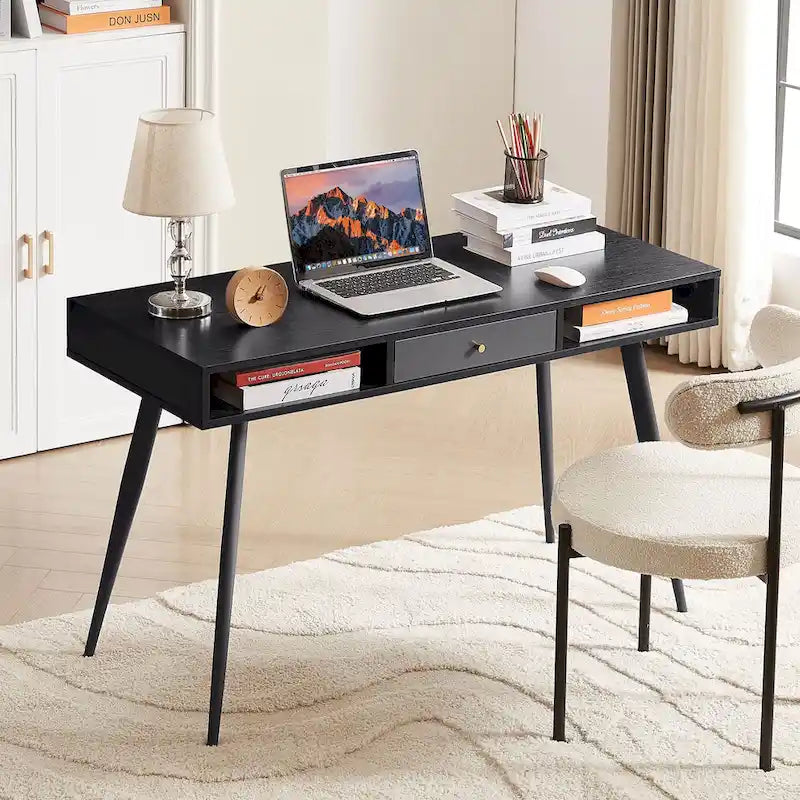 Bureau de style Mid-Century Modern avec ports USB, prise électrique et tiroirs de rangement