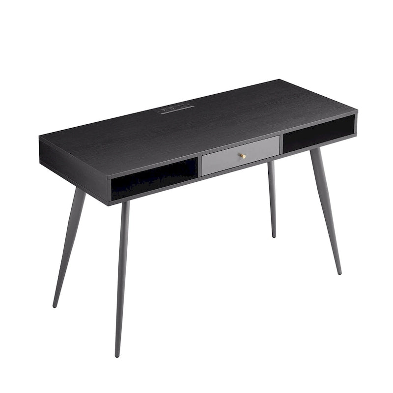 Bureau de style Mid-Century Modern avec ports USB, prise électrique et tiroirs de rangement
