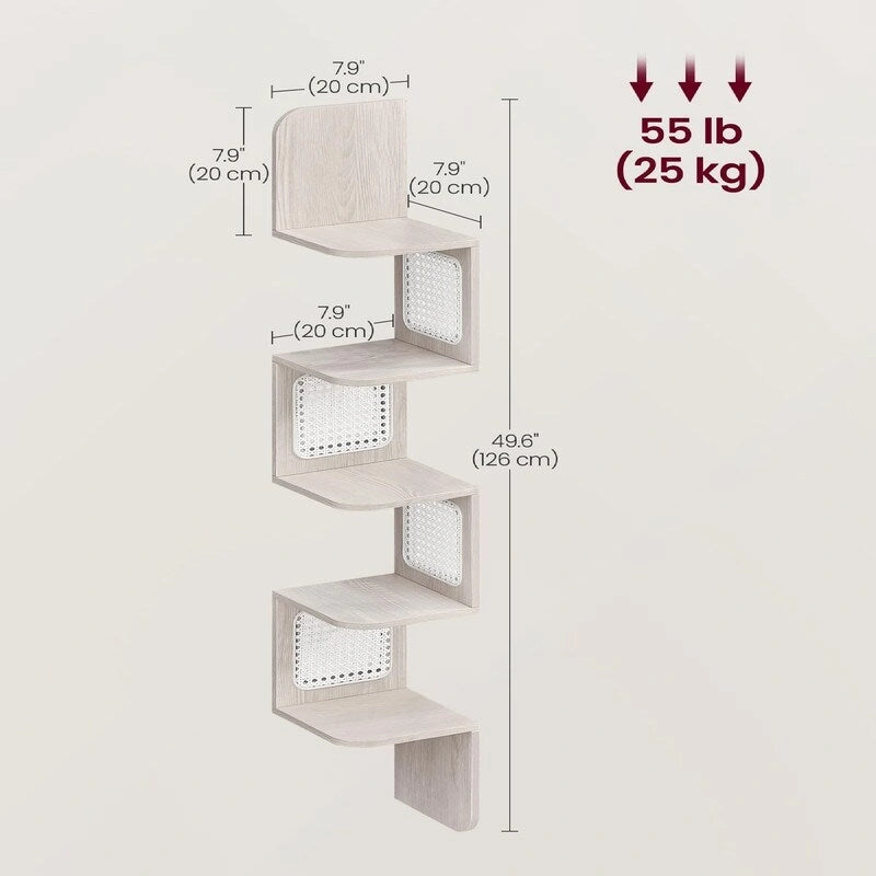 5-Tier Floating Corner Shelf Boho Rattan Wall Display Unit
