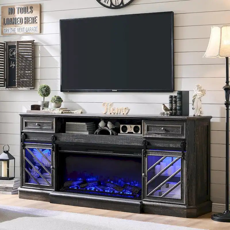 Farmhouse Fireplace TV Stand for 85 Inch TV Entertainment Center