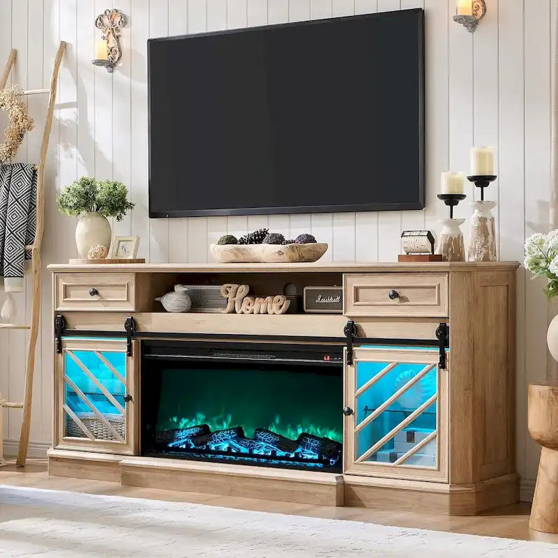 Farmhouse Fireplace TV Stand for 85 Inch TV Entertainment Center