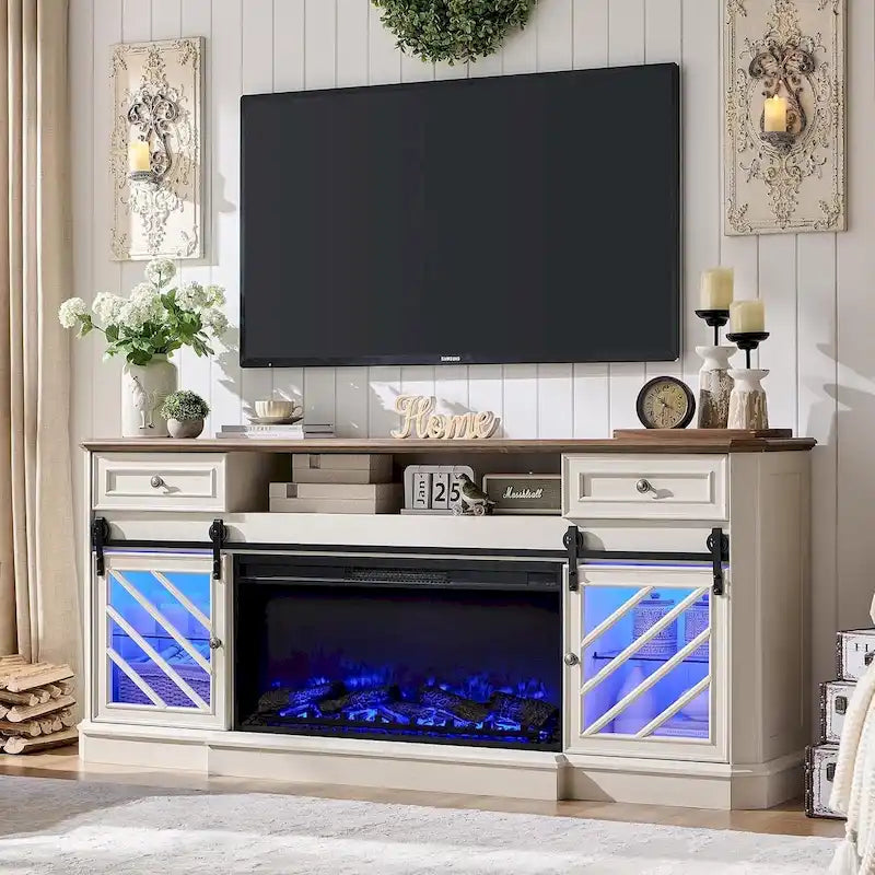Farmhouse Fireplace TV Stand for 85 Inch TV Entertainment Center