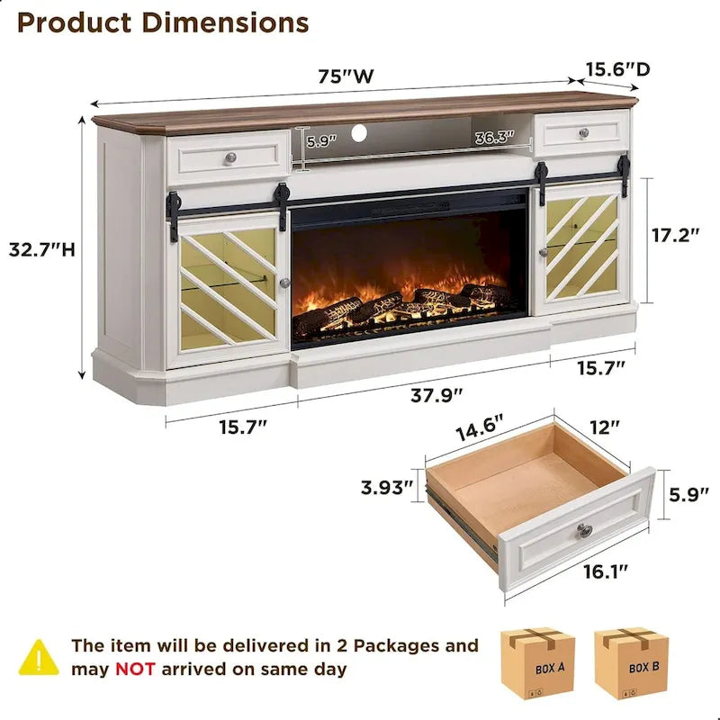 Farmhouse Fireplace TV Stand for 85 Inch TV Entertainment Center