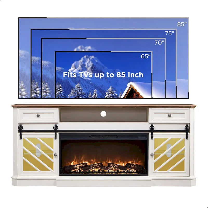 Farmhouse Fireplace TV Stand for 85 Inch TV Entertainment Center
