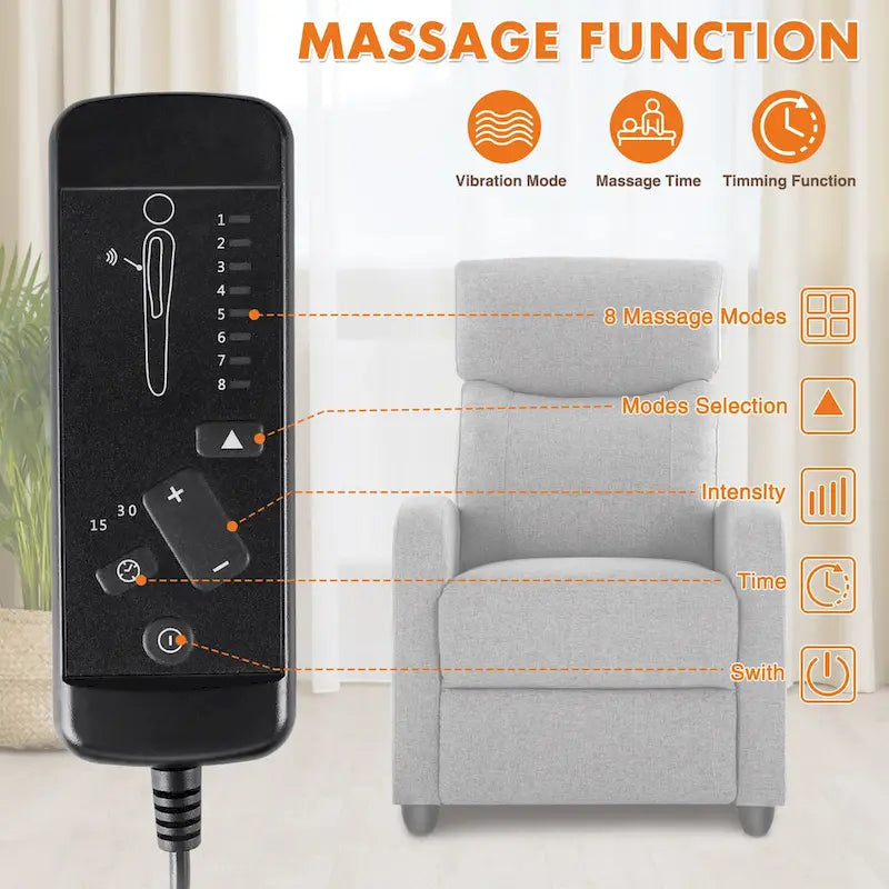 Adjustable Recliner Chair with Lumbar Support, 8 Massage Modes, and Heating Function for Relaxation