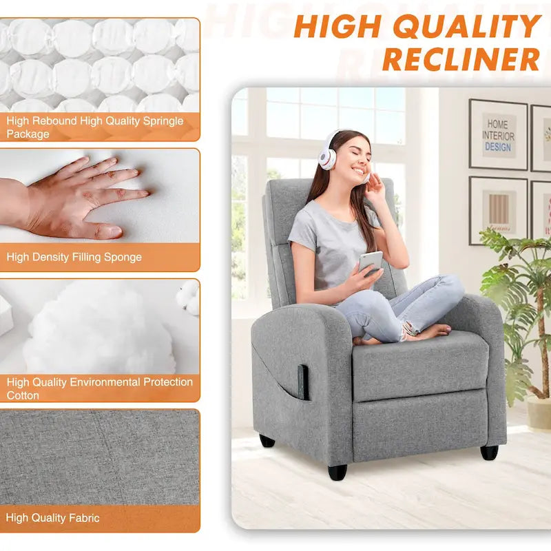 Adjustable Recliner Chair with Lumbar Support, 8 Massage Modes, and Heating Function for Relaxation