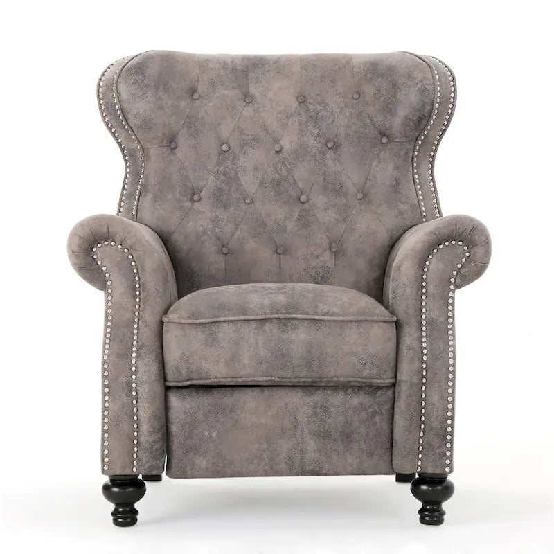 Tufted Microfiber Pushback Recliner Club Chair with Nailhead Trim