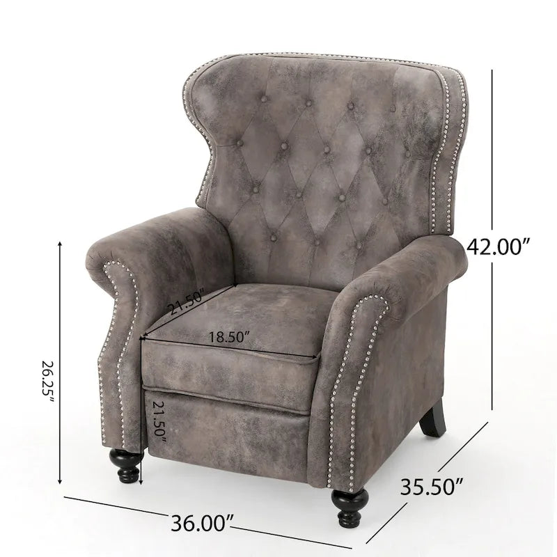 Fauteuil inclinable club en microfibre touffetée avec garniture cloutée
