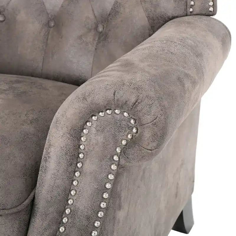 Fauteuil inclinable club en microfibre touffetée avec garniture cloutée