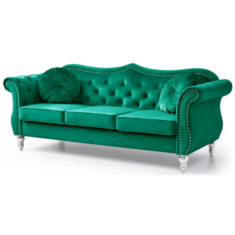 82 in. Velvet Chesterfield 3-Seater Sofa with Tufted Back and Nailhead Trim