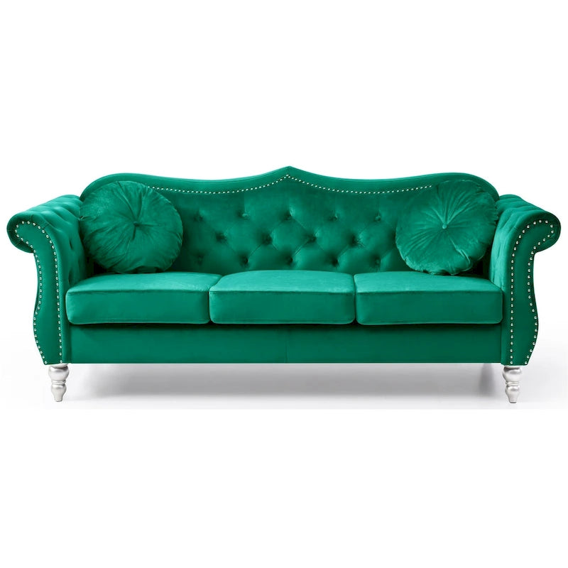 82 in. Velvet Chesterfield 3-Seater Sofa with Tufted Back and Nailhead Trim