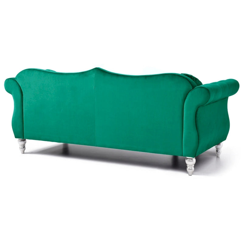 Canapé Chesterfield 3 places en velours de 82 po avec dossier capitonné et garniture cloutée