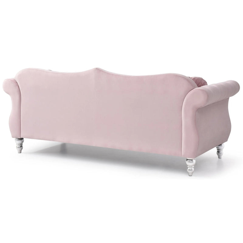 Canapé Chesterfield 3 places en velours de 82 po avec dossier capitonné et garniture cloutée