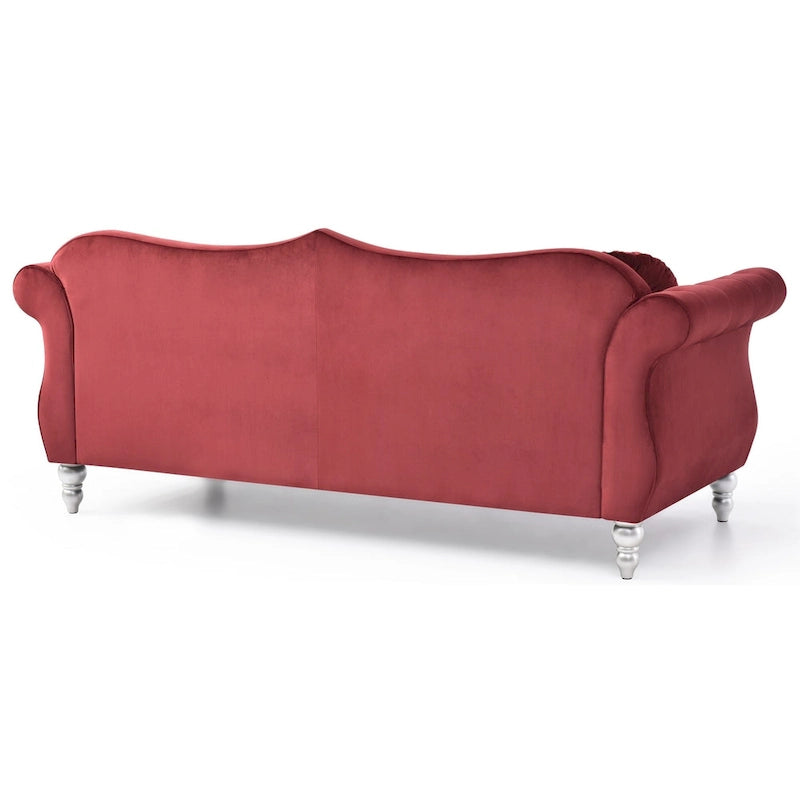 Canapé Chesterfield 3 places en velours de 82 po avec dossier capitonné et garniture cloutée