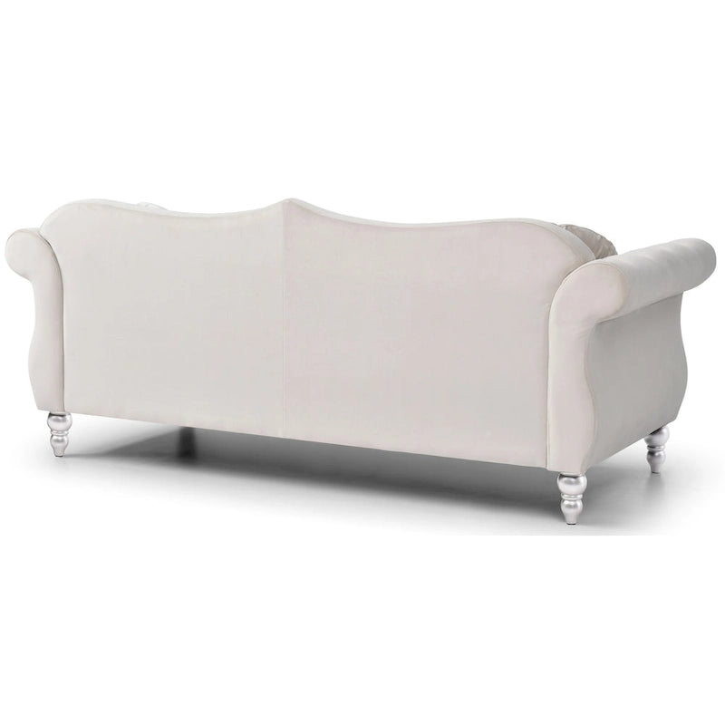 Canapé Chesterfield 3 places en velours de 82 po avec dossier capitonné et garniture cloutée