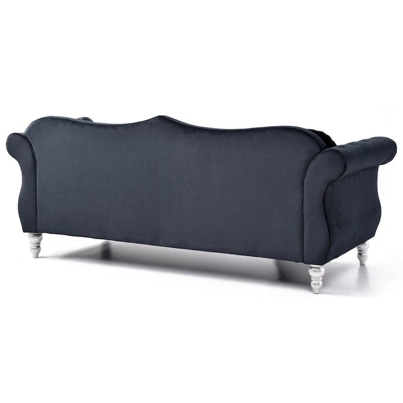 Canapé Chesterfield 3 places en velours de 82 po avec dossier capitonné et garniture cloutée