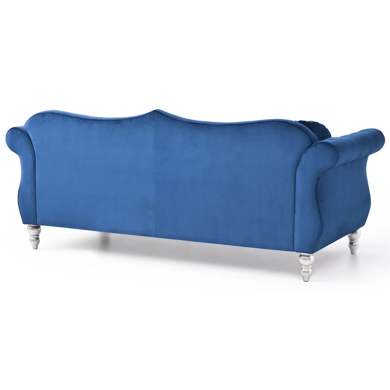 Canapé Chesterfield 3 places en velours de 82 po avec dossier capitonné et garniture cloutée