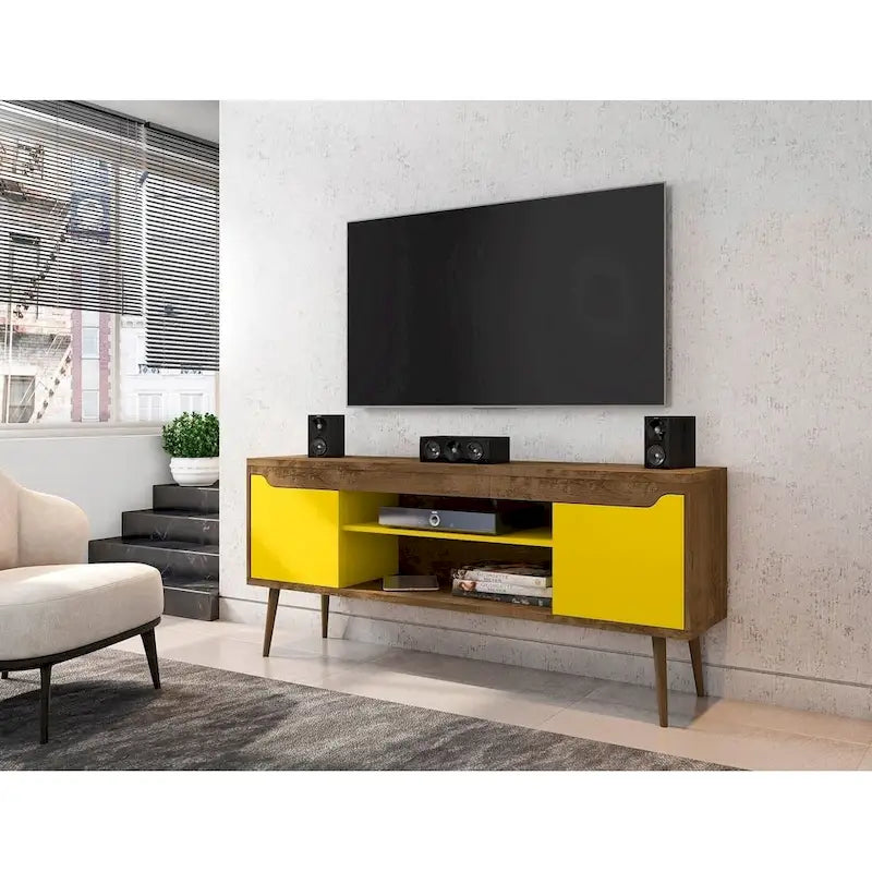63 In. Storage Media Cabinet Console with Splayed Legs