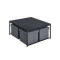Table basse imitation bois avec plateau en MDF et cadre en métal noir
