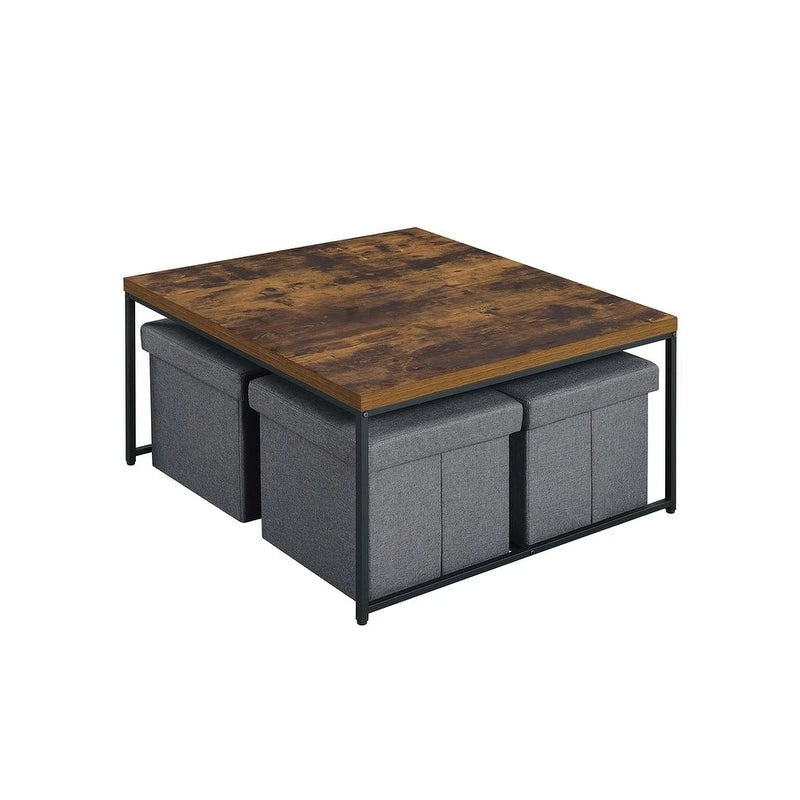 Wood Grain Coffee Table with MDF Top and Black Metal Frame