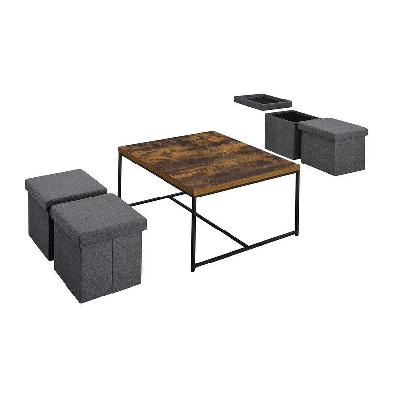 Wood Grain Coffee Table with MDF Top and Black Metal Frame