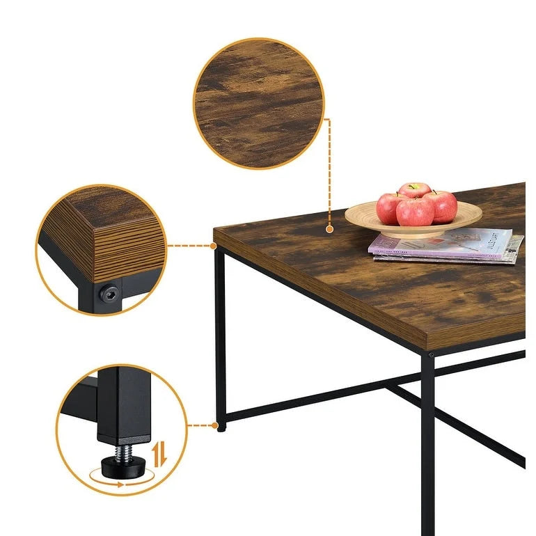Wood Grain Coffee Table with MDF Top and Black Metal Frame