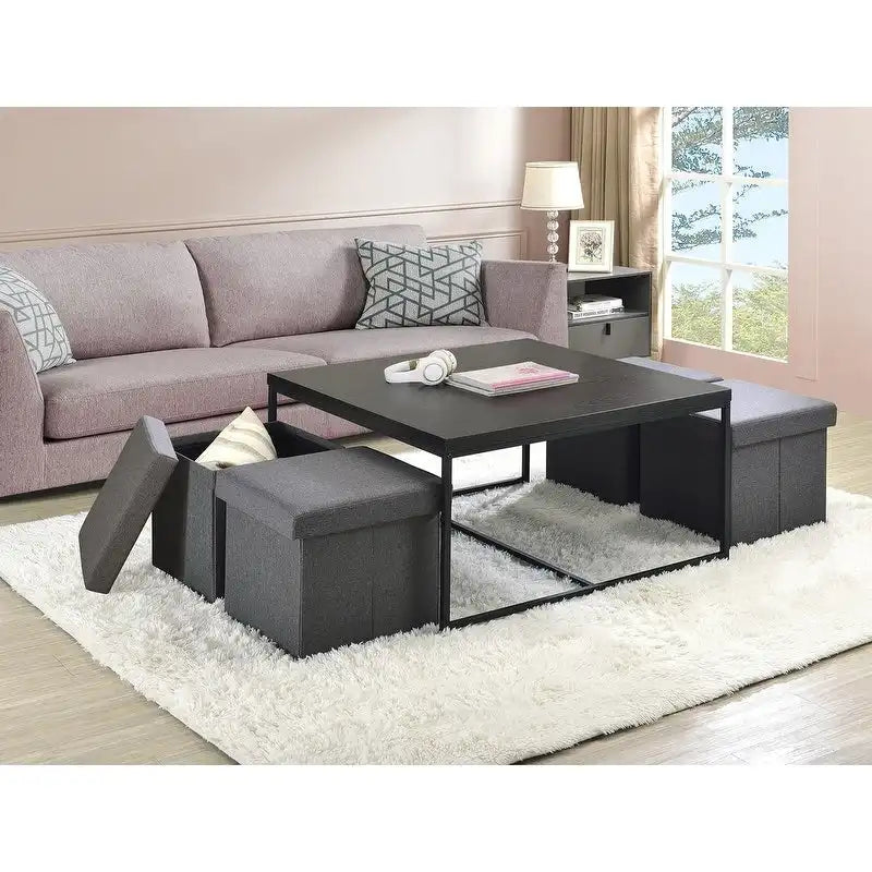 Wood Grain Coffee Table with MDF Top and Black Metal Frame