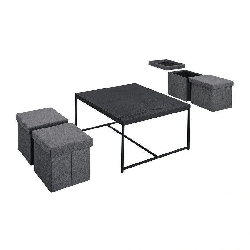 Table basse imitation bois avec plateau en MDF et cadre en métal noir