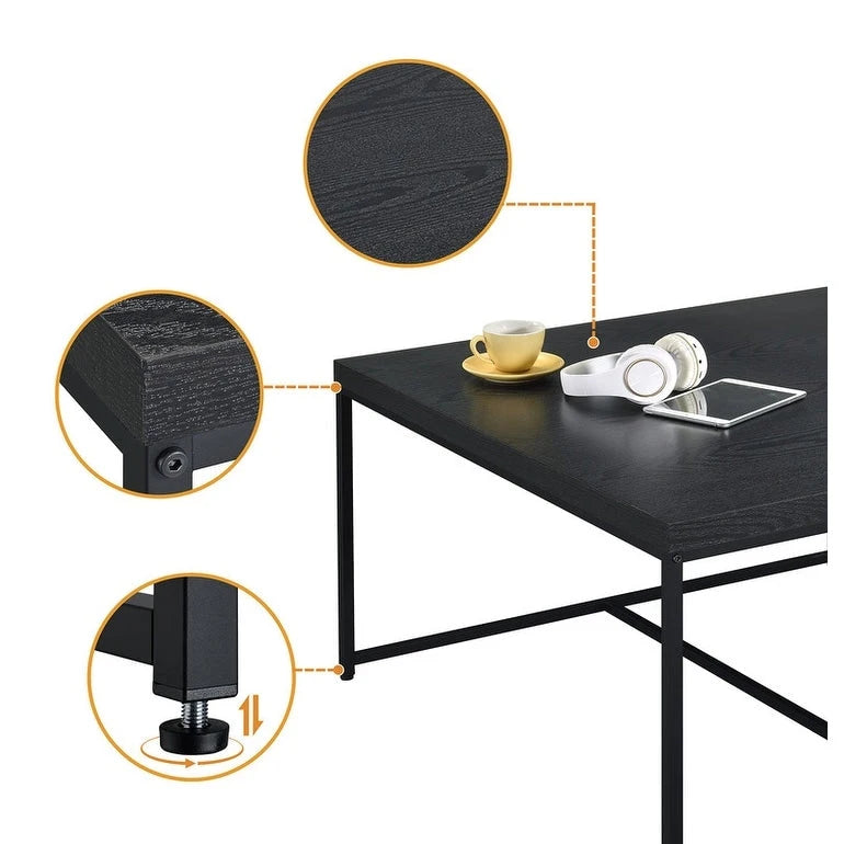 Table basse imitation bois avec plateau en MDF et cadre en métal noir
