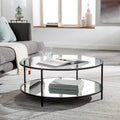Table basse ronde en verre 35,6 cm (H) x 91,4 cm (l) x 91,4 cm (P) à deux niveaux avec cadre en métal