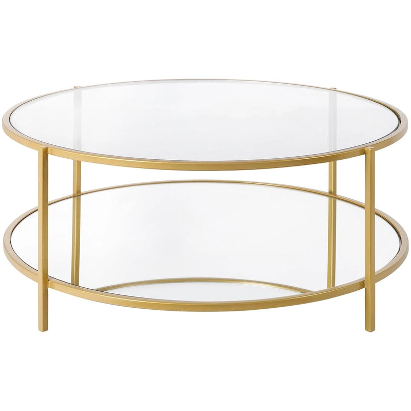 Glass Round Coffee Table 14H x 36W x 36D Two-Tier Metal Frame