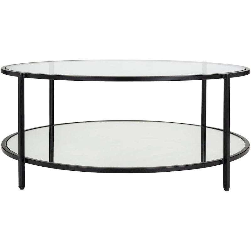 Table basse ronde en verre 35,6 cm (H) x 91,4 cm (l) x 91,4 cm (P) à deux niveaux avec cadre en métal